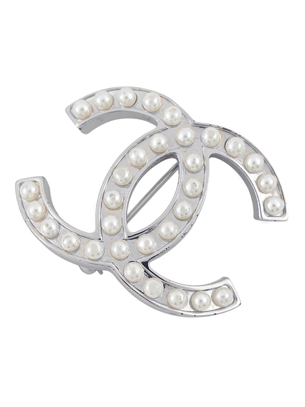 Chanel Cc Logo Brooch Silver-Tone Metal #383477C10B